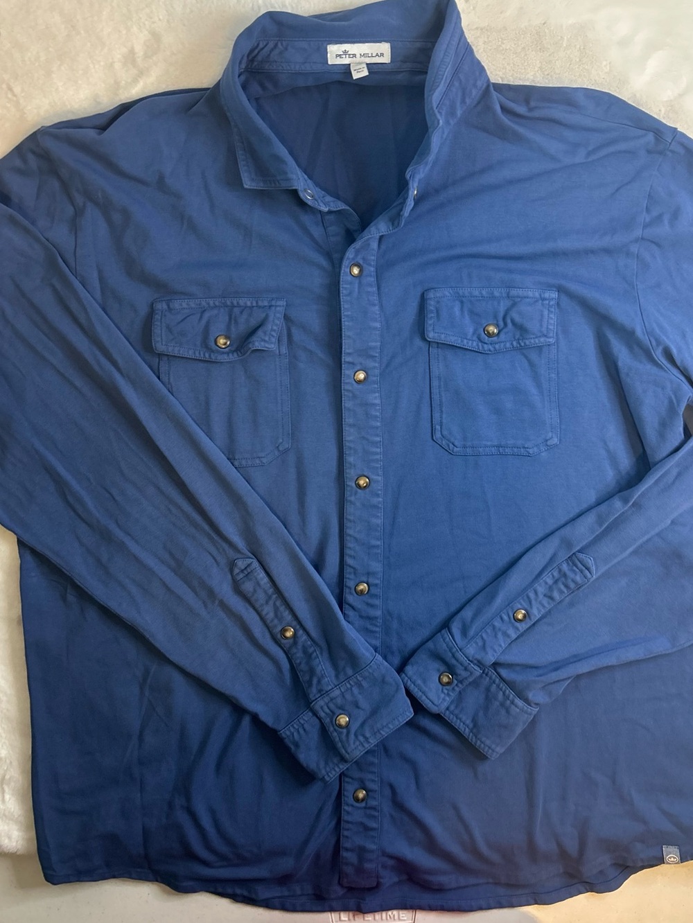 Peter Millar Mens Blue Western Snap Button Shirt Long Sleeve Dual Pocket Soft